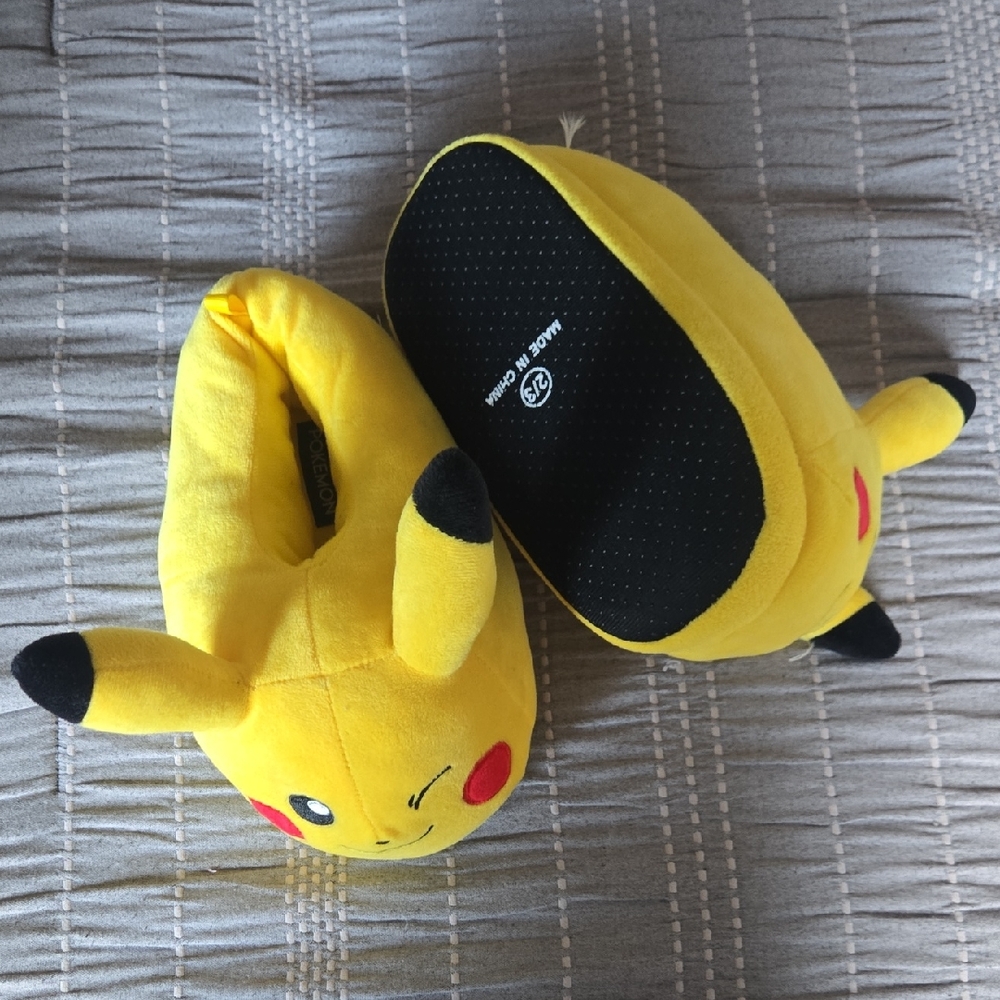Yellow Pikachu Plush Kids Slippers - Cozy Indoor Toy Shoes